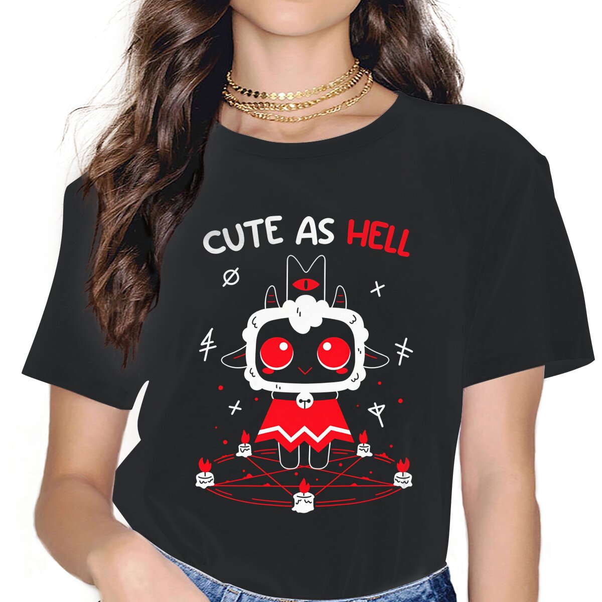Cute As Hell Women Clothes Cult of The Lamb Goat Game Oversized T shirt Kawaii Vintage - Cult Of The Lamb Plush